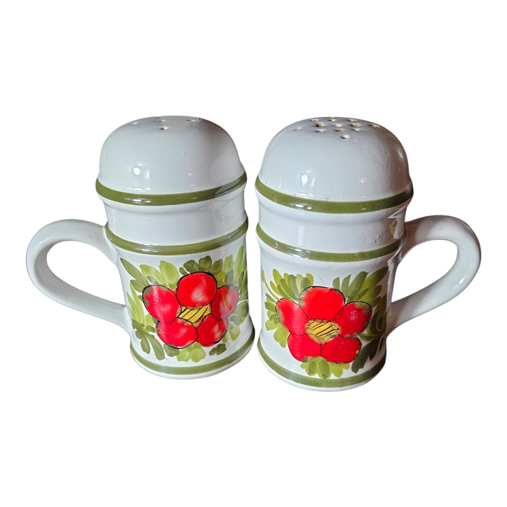 Handcrafted Floral Ceramic Salt and Pepper Shakers Made In Italy.